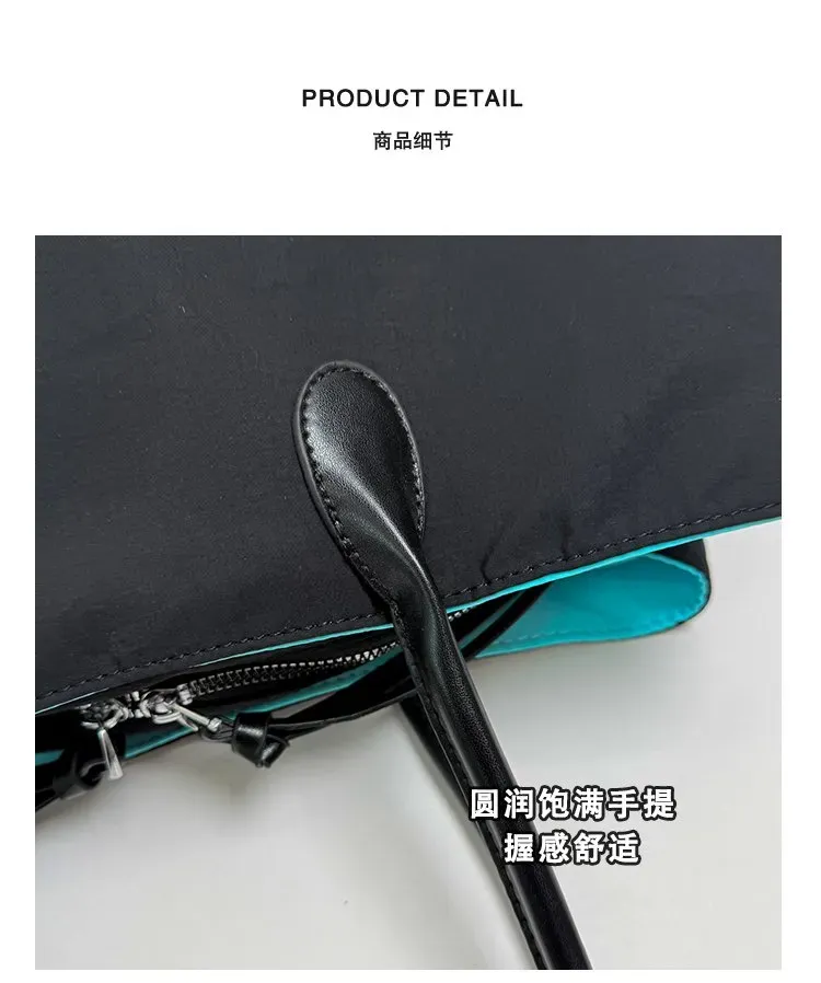 Tas Selempang Wanita Bahan Nylon Polos Warna Hitam Bentuk Kotak Tali Lebar Model Import