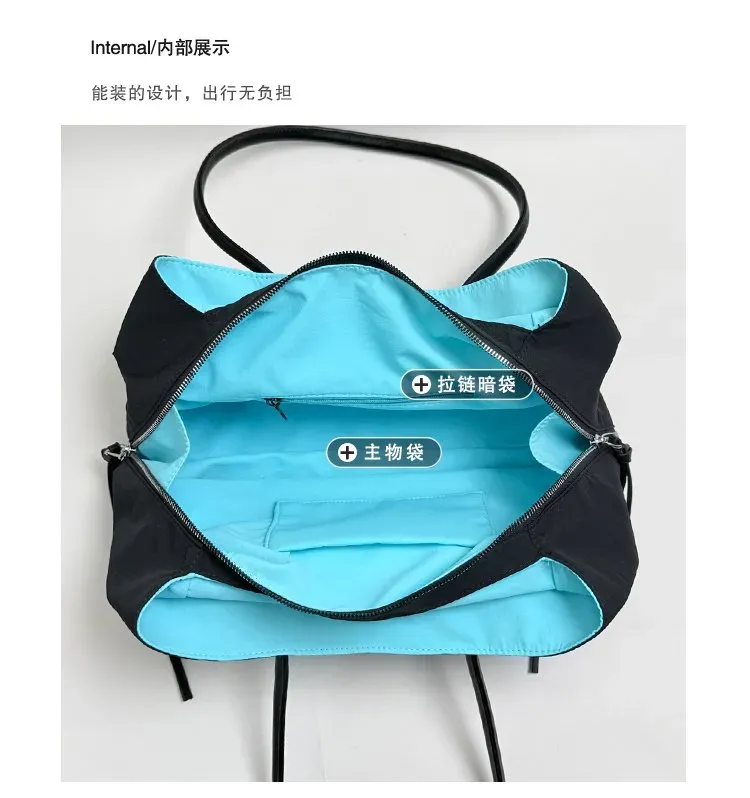 Tas Selempang Wanita Bahan Nylon Polos Warna Hitam Bentuk Kotak Tali Lebar Model Import