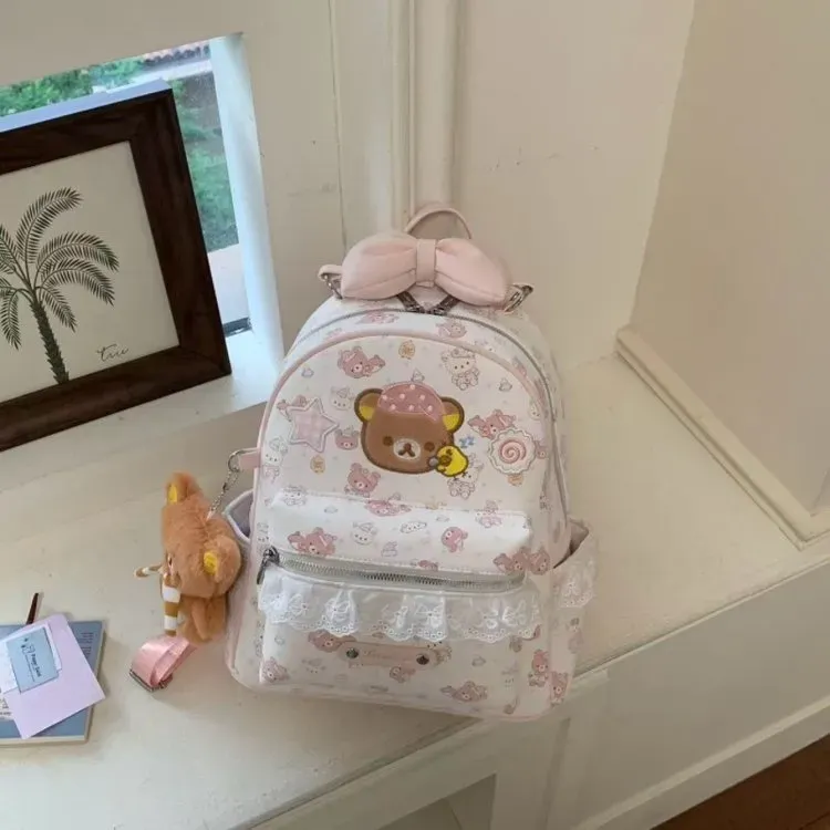 Tas Ransel Wanita Bahan PU Sintetis Motif Print Warna Pink Bentuk Kotak Tali Grosir Import