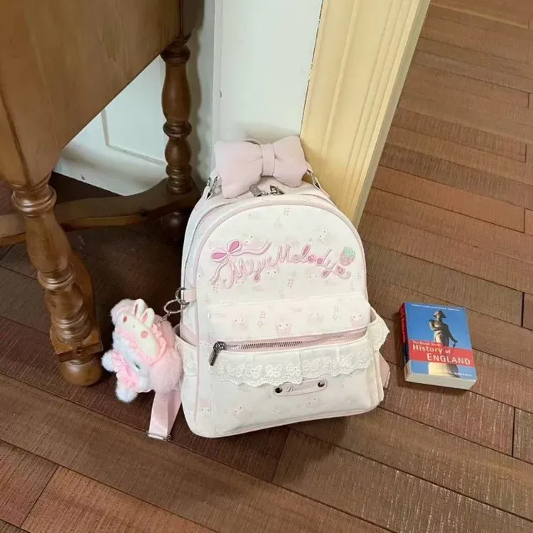 Tas Ransel Wanita Bahan PU Sintetis Motif Print Warna Pink Bentuk Kotak Tali Grosir Import