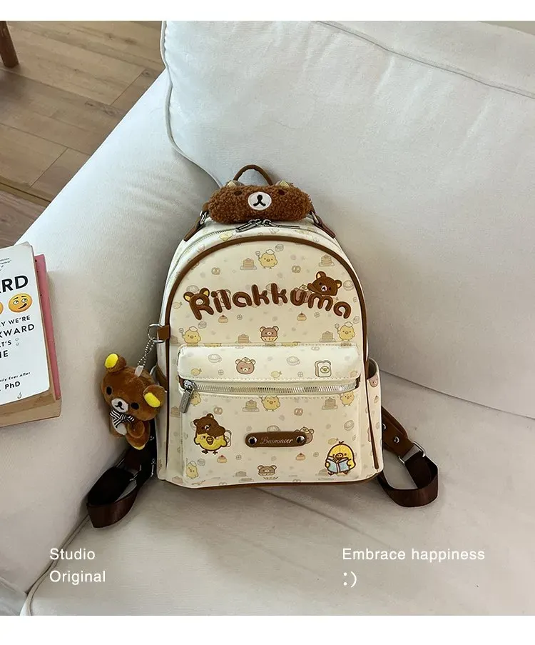 Tas Ransel Wanita Bahan PU Sintetis Motif Print Bentuk Kotak Tali Lebar Resleting