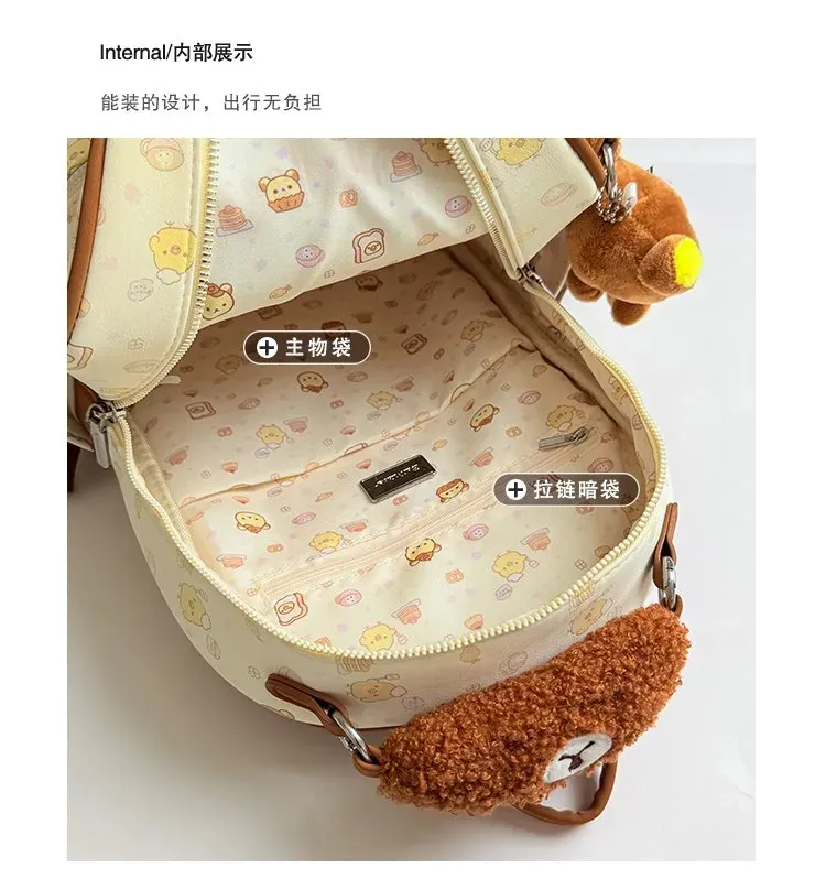Tas Ransel Wanita Bahan PU Sintetis Motif Print Bentuk Kotak Tali Lebar Resleting