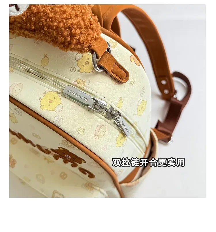 Tas Ransel Wanita Bahan PU Sintetis Motif Print Bentuk Kotak Tali Lebar Resleting