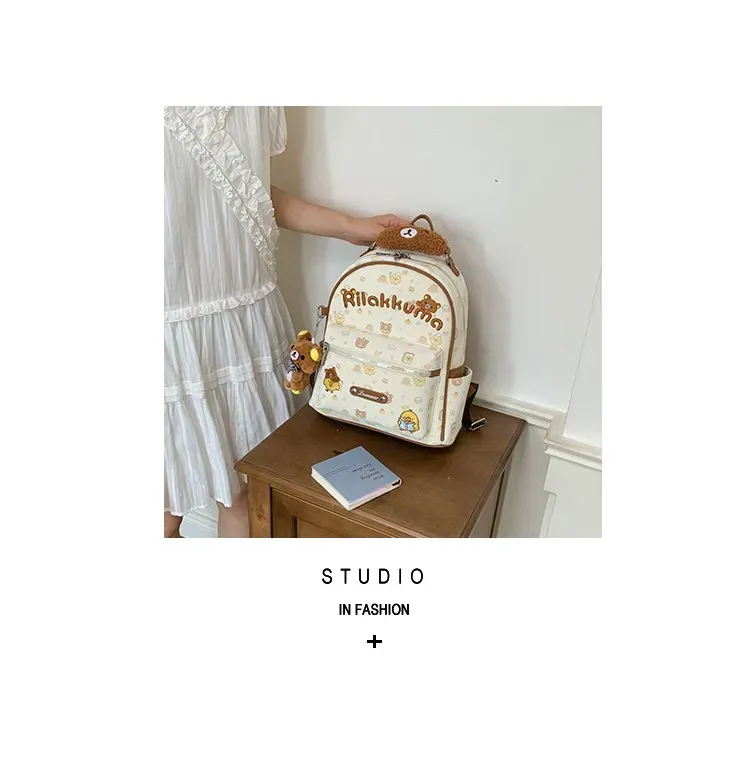 Tas Ransel Wanita Bahan PU Sintetis Motif Print Bentuk Kotak Tali Lebar Resleting