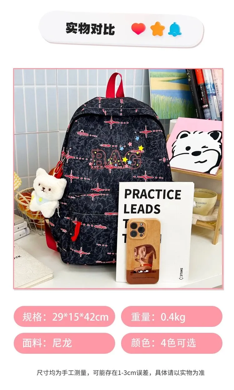 Tas Ransel Wanita Bahan Nylon Motif Print Warna Biru Bentuk Kotak Tali Panjang Resleting
