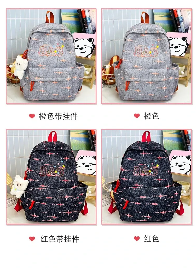 Tas Ransel Wanita Bahan Nylon Motif Print Warna Biru Bentuk Kotak Tali Panjang Resleting