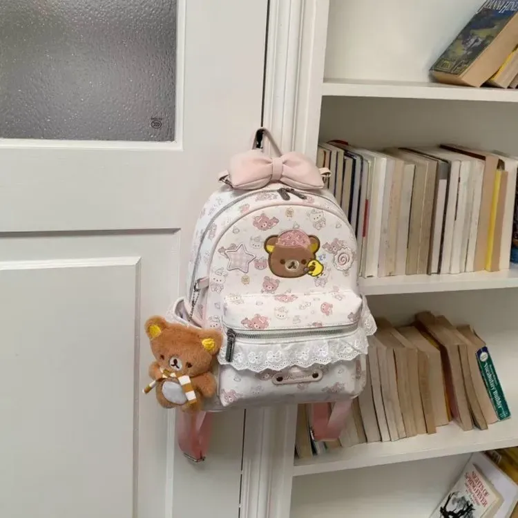 Tas Ransel Anak Bahan PU Sintetis Motif Print Warna Putih Bentuk Kotak Tali Grosir Import