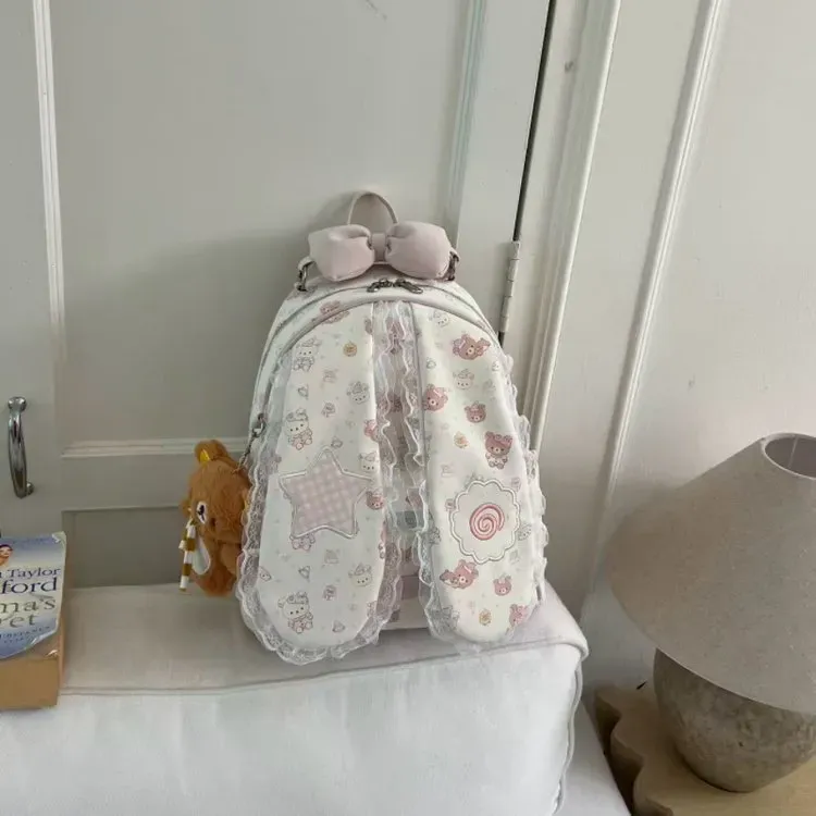 Tas Selempang Wanita Bahan PU Sintetis Motif Print Warna Putih Bentuk Kotak Tali Model Import