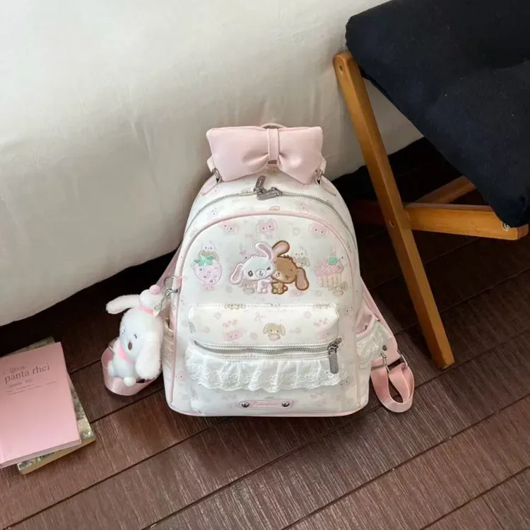 Tas Ransel Wanita Bahan PU Sintetis Motif Print Warna Putih Bentuk Kotak Tali Grosir Import