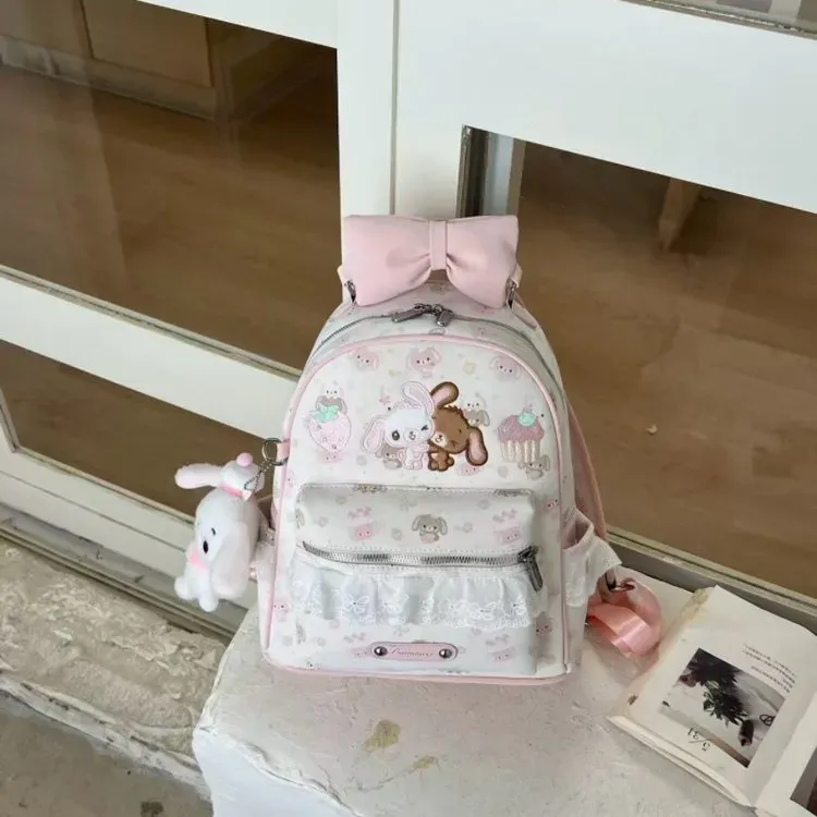 Tas Ransel Wanita Bahan PU Sintetis Motif Print Warna Putih Bentuk Kotak Tali Grosir Import