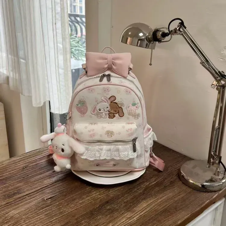 Tas Ransel Wanita Bahan PU Sintetis Motif Print Warna Putih Bentuk Kotak Tali Grosir Import