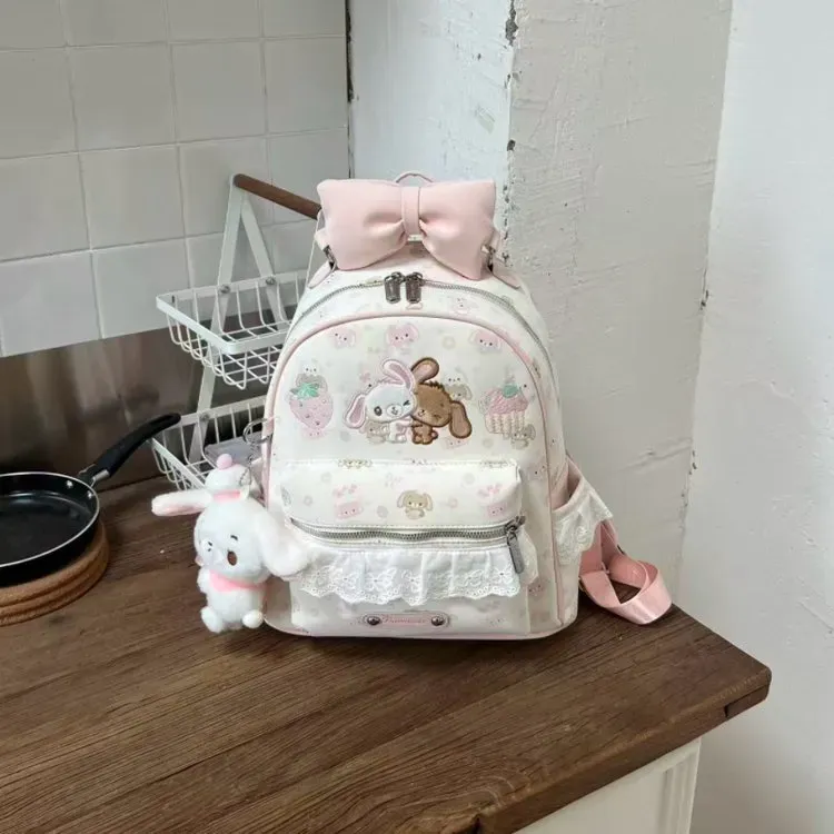 Tas Ransel Wanita Bahan PU Sintetis Motif Print Warna Putih Bentuk Kotak Tali Grosir Import