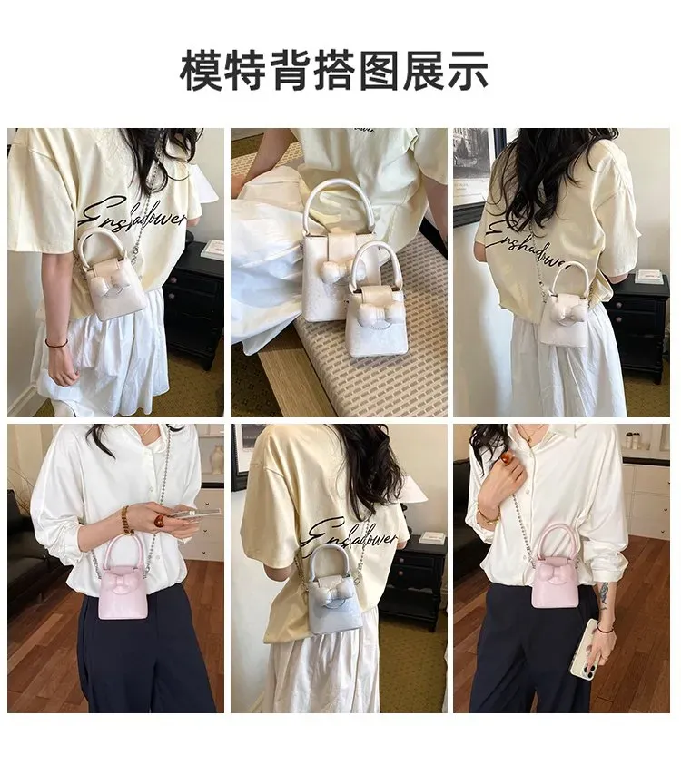 Tas Selempang Wanita Bahan PU Sintetis Polos Warna Pink Bentuk Kotak Tali Rantai Harga Grosir