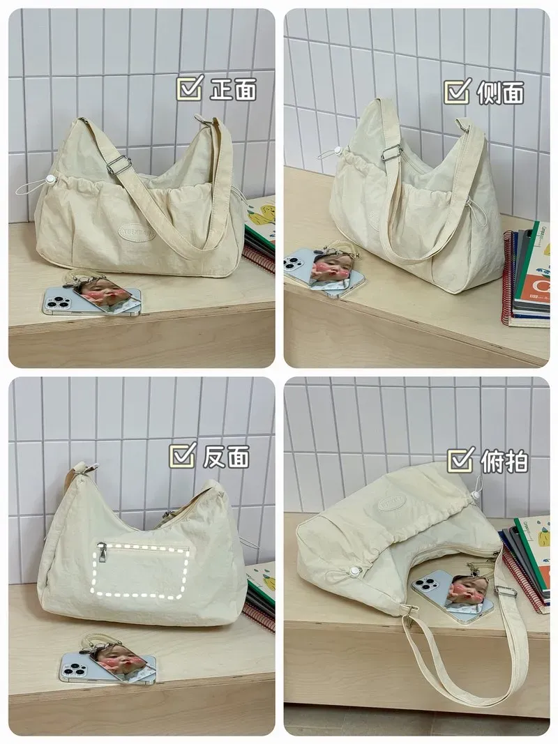 Tas Selempang Wanita Bahan PU Sintetis Polos Warna Hitam Bentuk Crescent Tali Resleting Grosir