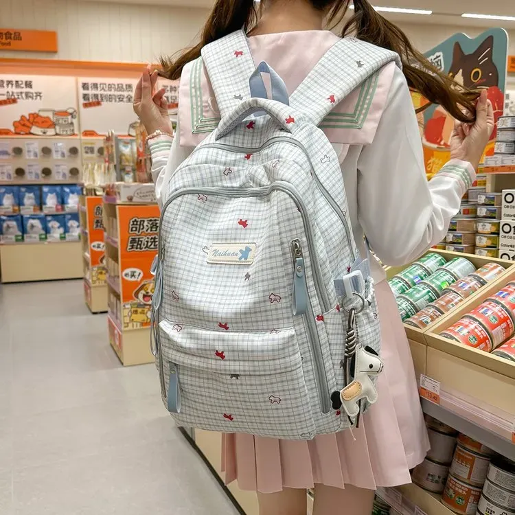 Tas Ransel Wanita Bahan Oxford Motif Print Warna Putih Bentuk Kotak Tali Lebar Grosir Import