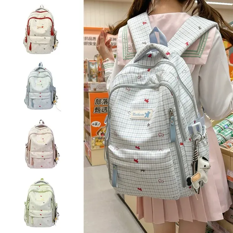 Tas Ransel Wanita Bahan Oxford Motif Print Warna Putih Bentuk Kotak Tali Lebar Grosir Import