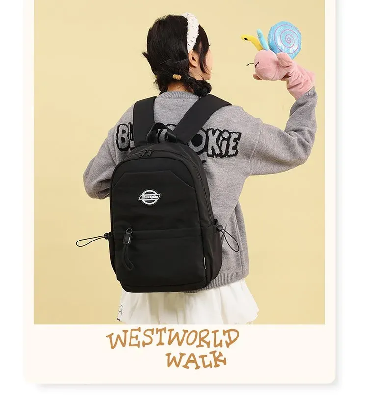 Tas Ransel Wanita Bahan Nylon Polos Bentuk Kotak Tali Lebar Resleting Bahan Polyester Grosir