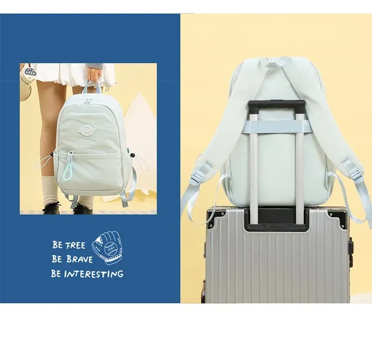 Tas Ransel Wanita Bahan Nylon Polos Bentuk Kotak Tali Lebar Resleting Bahan Polyester Grosir