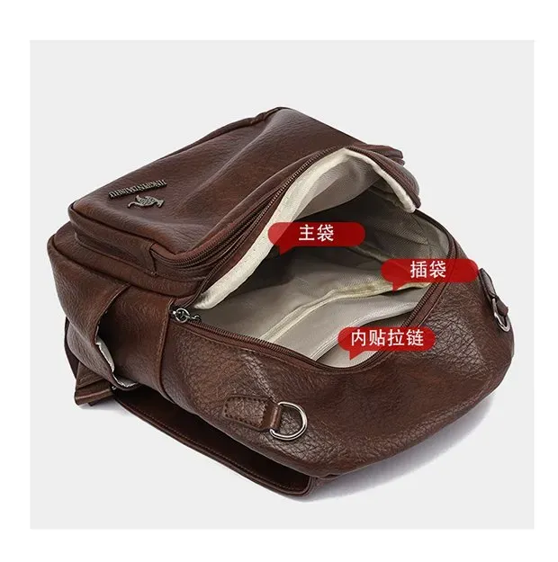 Tas Ransel Wanita Bahan PU Sintetis Polos Warna Hitam Bentuk Kotak Tali Lebar untuk Travel
