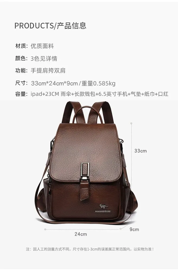 Tas Ransel Wanita Bahan PU Sintetis Polos Warna Hitam Bentuk Kotak Tali Lebar untuk Travel