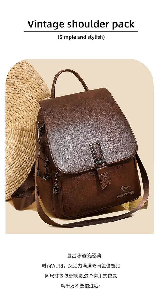 Tas Ransel Wanita Bahan PU Sintetis Polos Warna Hitam Bentuk Kotak Tali Lebar untuk Travel