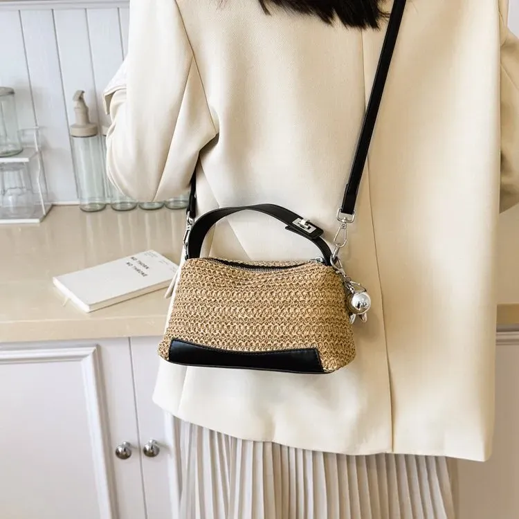 Tas Selempang Wanita Bahan PU Sintetis Motif Garis Bentuk Kotak Tali Panjang Grosir Import