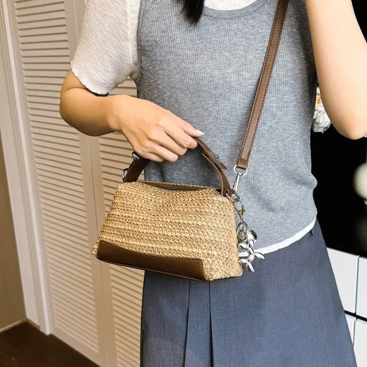 Tas Selempang Wanita Bahan PU Sintetis Motif Garis Bentuk Kotak Tali Panjang Grosir Import