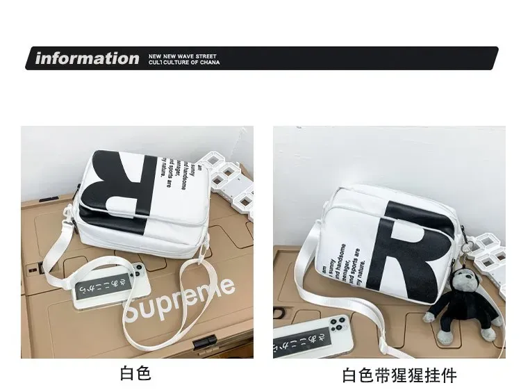 Tas Selempang Pria Bahan Nylon Motif Print Warna Hitam Bentuk Kotak Tali Panjang Grosir Import