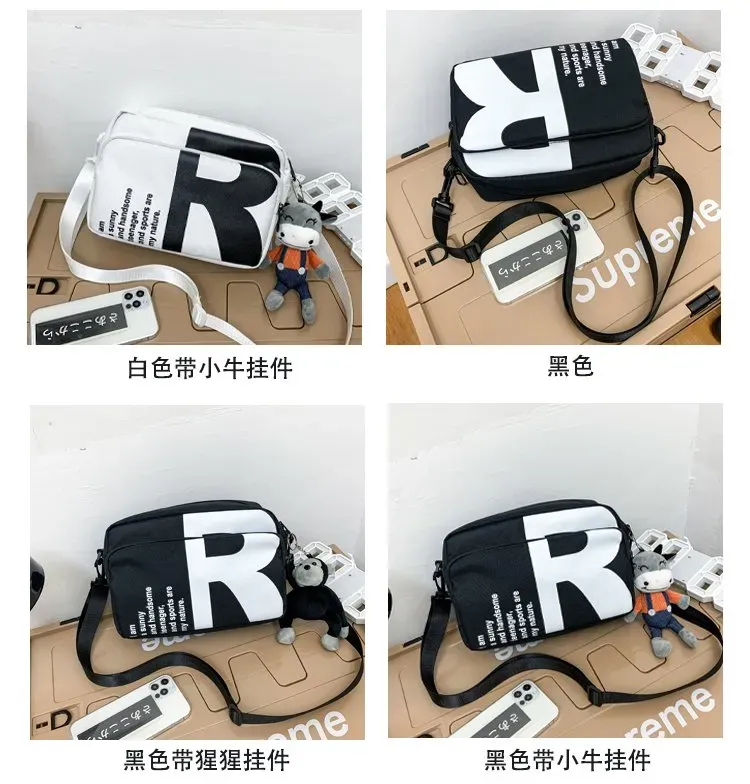 Tas Selempang Pria Bahan Nylon Motif Print Warna Hitam Bentuk Kotak Tali Panjang Grosir Import