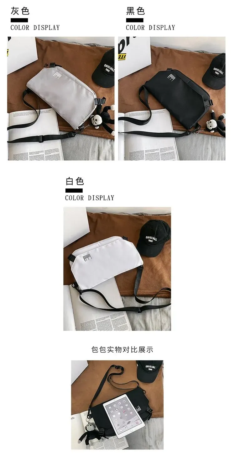 Tas Selempang Pria Bahan Nylon Polos Warna Hitam Bentuk Kotak Tali Panjang Grosir Import