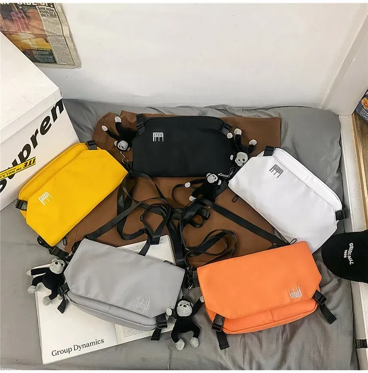Tas Selempang Pria Bahan Nylon Polos Warna Hitam Bentuk Kotak Tali Panjang Grosir Import