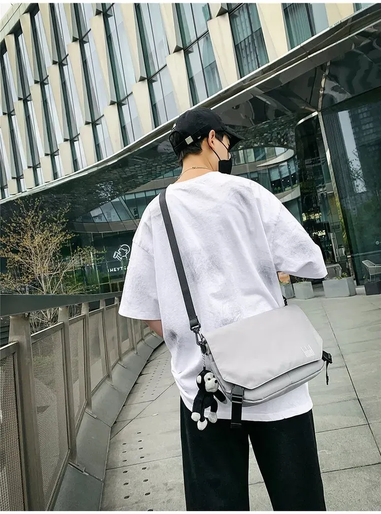 Tas Selempang Pria Bahan Nylon Polos Warna Hitam Bentuk Kotak Tali Panjang Grosir Import