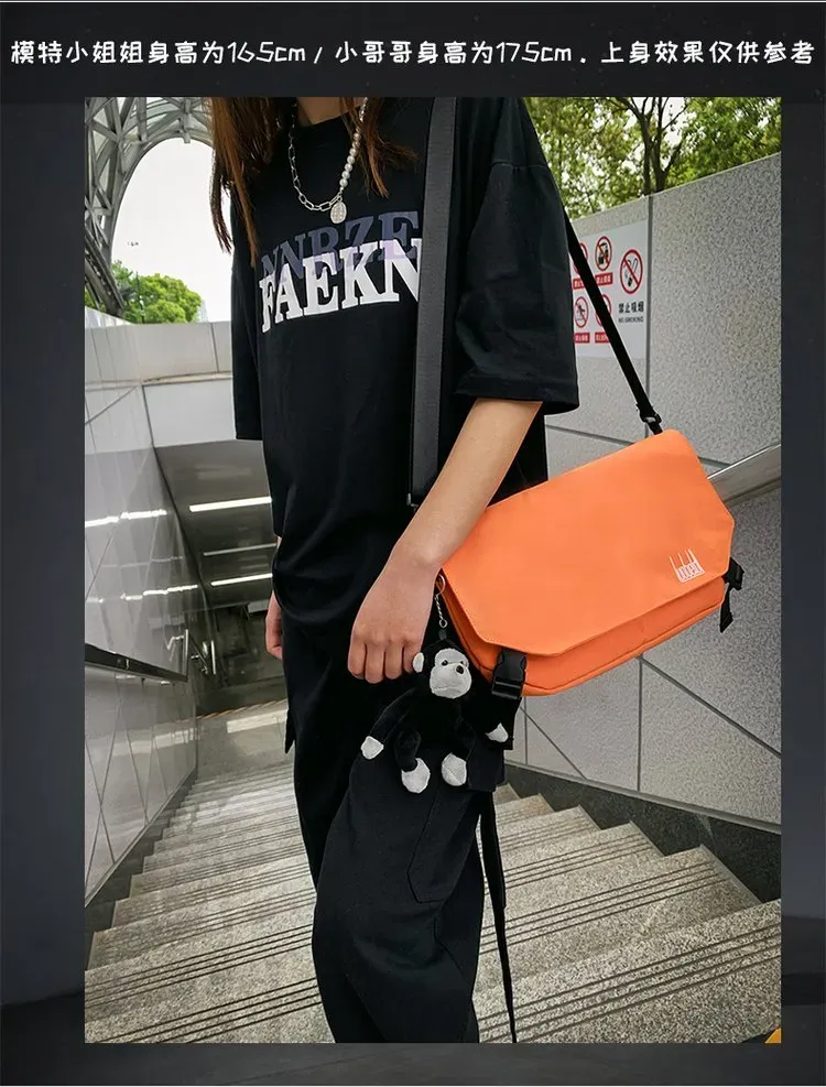 Tas Selempang Pria Bahan Nylon Polos Warna Hitam Bentuk Kotak Tali Panjang Grosir Import