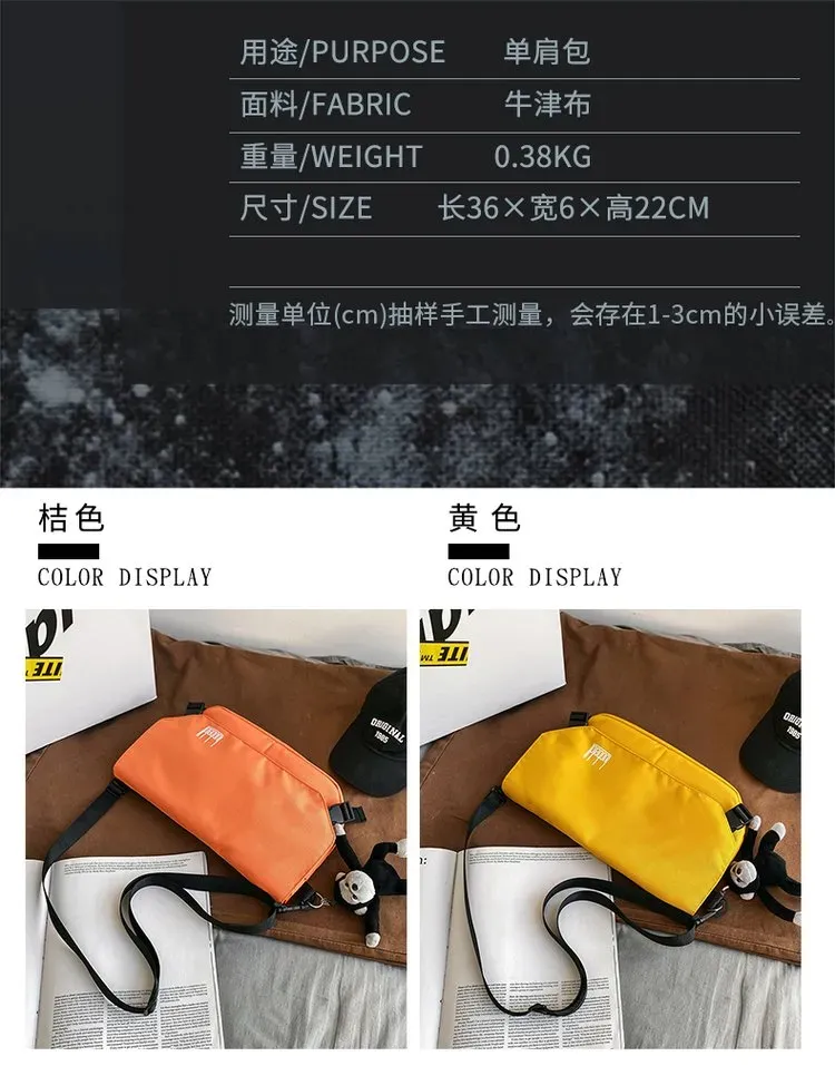 Tas Selempang Pria Bahan Nylon Polos Warna Hitam Bentuk Kotak Tali Panjang Grosir Import