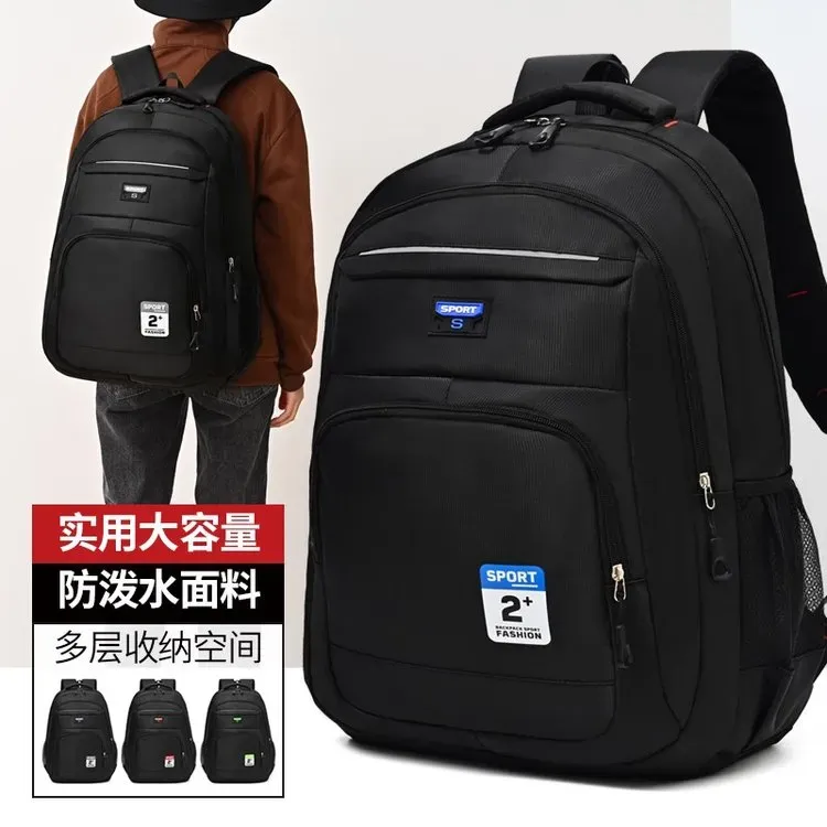 Tas Ransel Pria Bahan Oxford Polos Warna Hitam Bentuk Kotak Tali Lebar Resleting Grosir Import