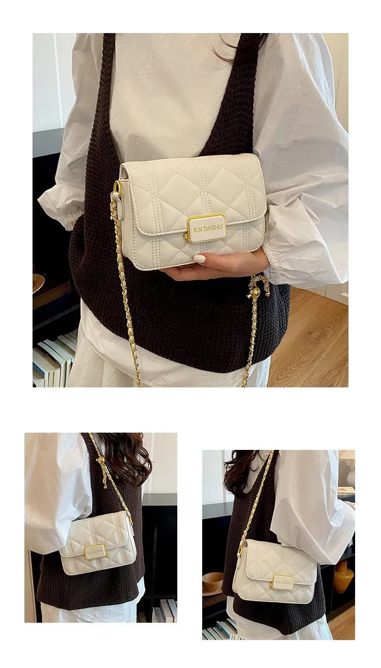 Tas Selempang Wanita Bahan PU Sintetis Model Quilted Warna Putih Bentuk Kotak Harga Grosir
