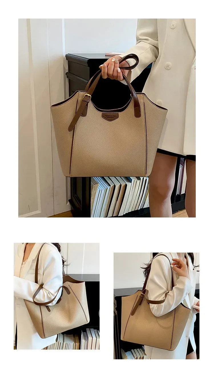 Tas Selempang Wanita Bahan PU Sintetis Polos Bentuk Kotak Tali Lebar Resleting untuk Jualan