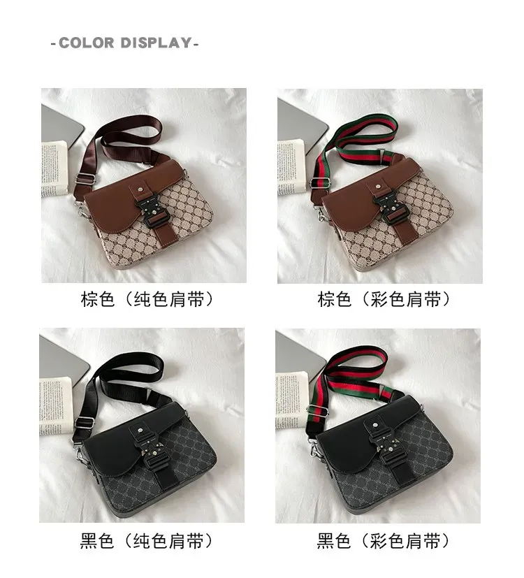 Tas Selempang Wanita Bahan PU Sintetis Motif Print Warna Hitam Bentuk Kotak Tali Polos Grosir