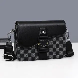 Tas Selempang Pria Bahan Kain Motif Polkadot Warna Hitam Bentuk Kotak Tali Lebar Grosir Import