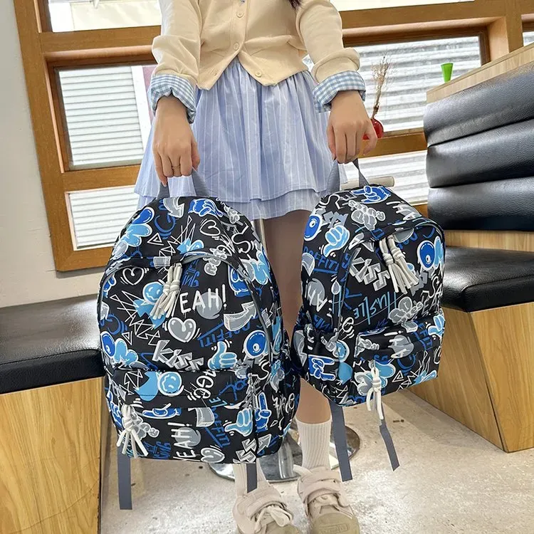 Tas Ransel Wanita Bahan Nylon Motif Floral Warna Hitam Resleting Grosir Import