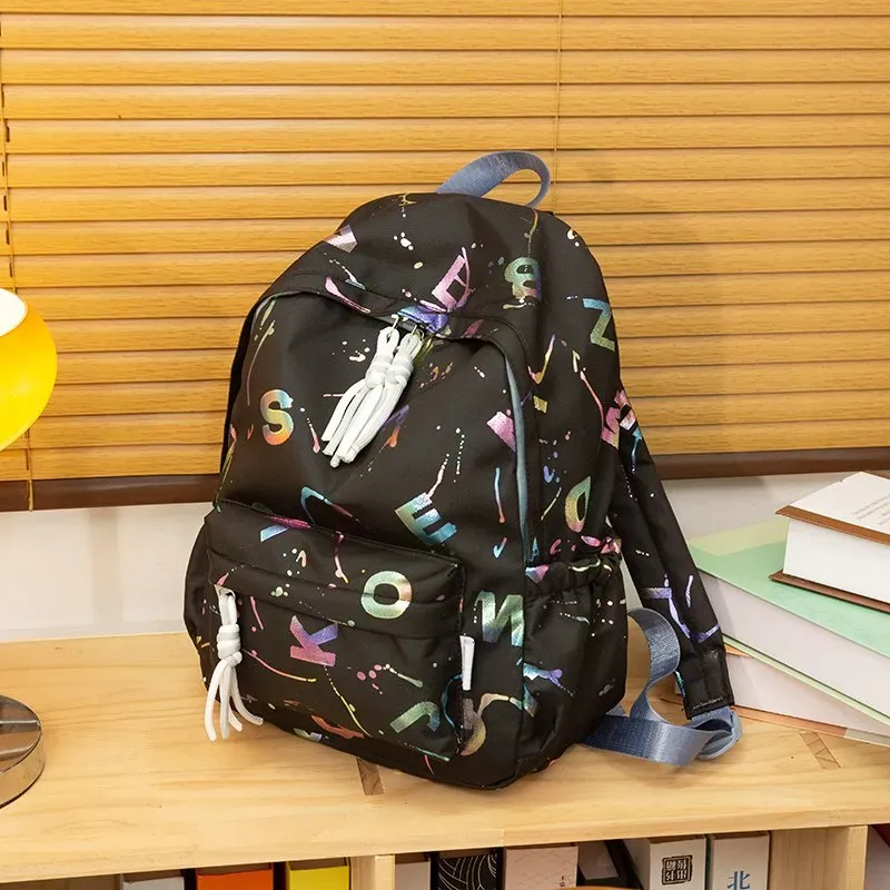Tas Ransel Wanita Bahan Nylon Motif Print Bentuk Kotak Tali Lebar Resleting Katalog Grosir
