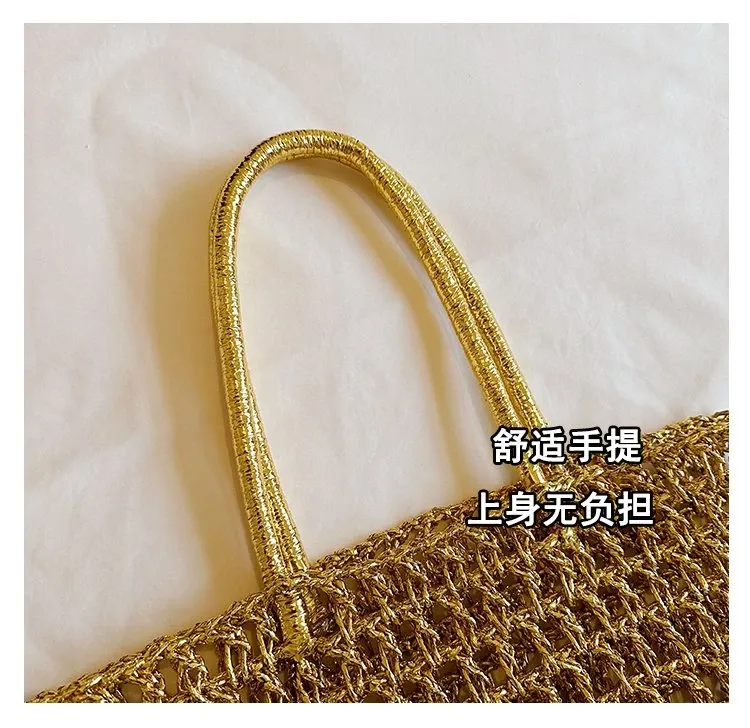 Tas Selempang Wanita Bahan PU Sintetis Tekstur Anyam Warna Gold Bentuk Kotak Grosir Import