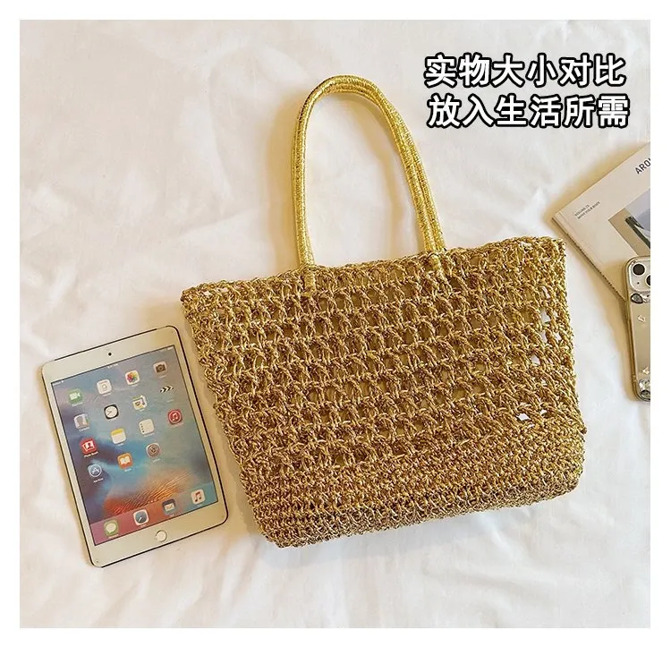 Tas Selempang Wanita Bahan PU Sintetis Tekstur Anyam Warna Gold Bentuk Kotak Grosir Import