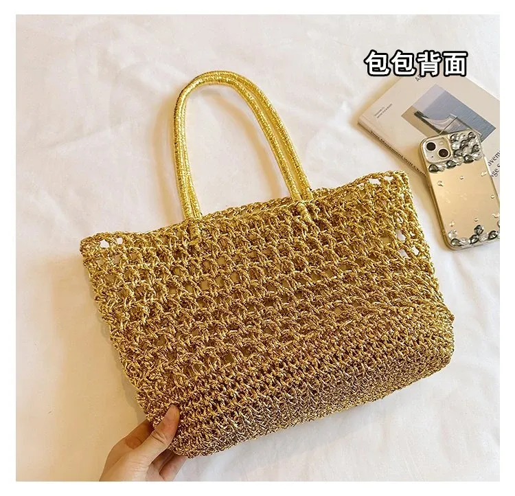 Tas Selempang Wanita Bahan PU Sintetis Tekstur Anyam Warna Gold Bentuk Kotak Grosir Import