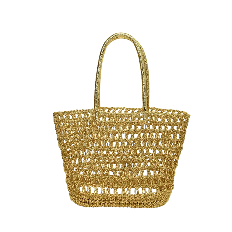Tas Selempang Wanita Bahan PU Sintetis Tekstur Anyam Warna Gold Bentuk Kotak Grosir Import