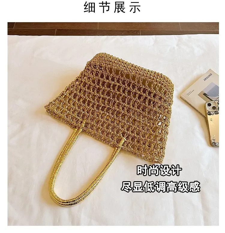 Tas Selempang Wanita Bahan PU Sintetis Tekstur Anyam Warna Gold Bentuk Kotak Grosir Import