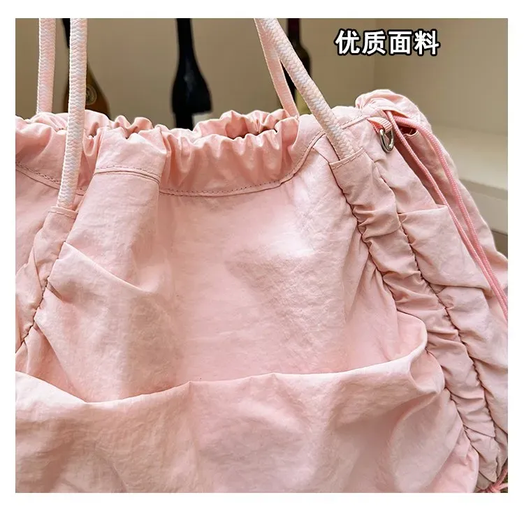 Tas Selempang Wanita Bahan Nylon Polos Warna Pink Bentuk Kotak Tali Panjang Stok Grosir