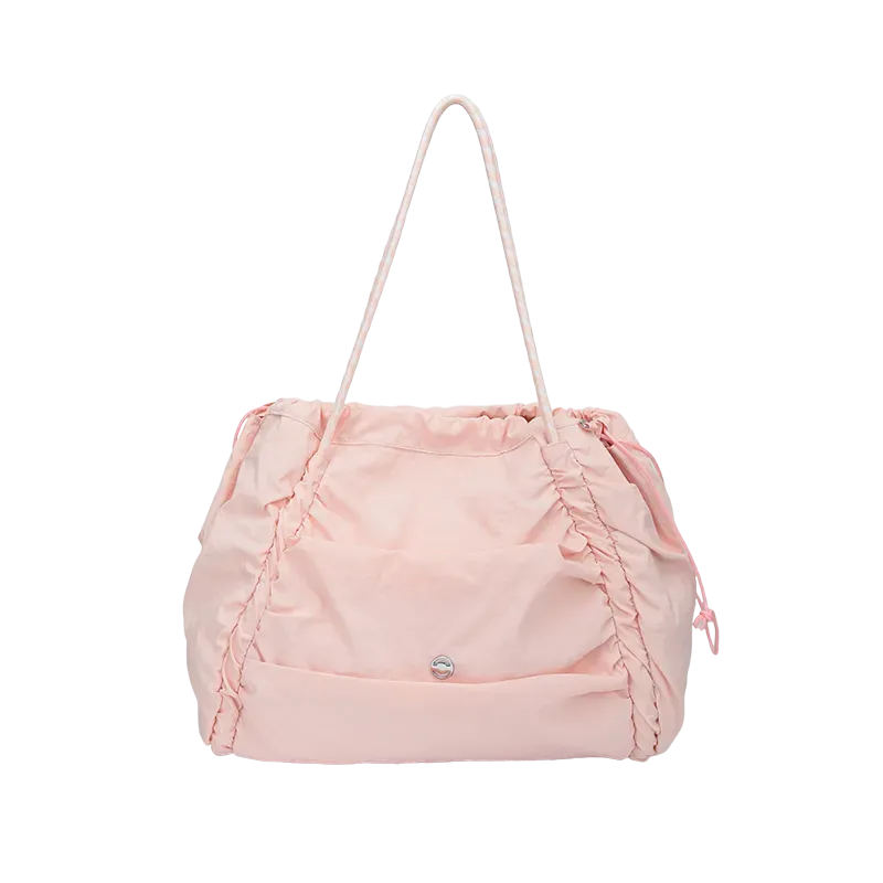 Tas Selempang Wanita Bahan Nylon Polos Warna Pink Bentuk Kotak Tali Panjang Stok Grosir