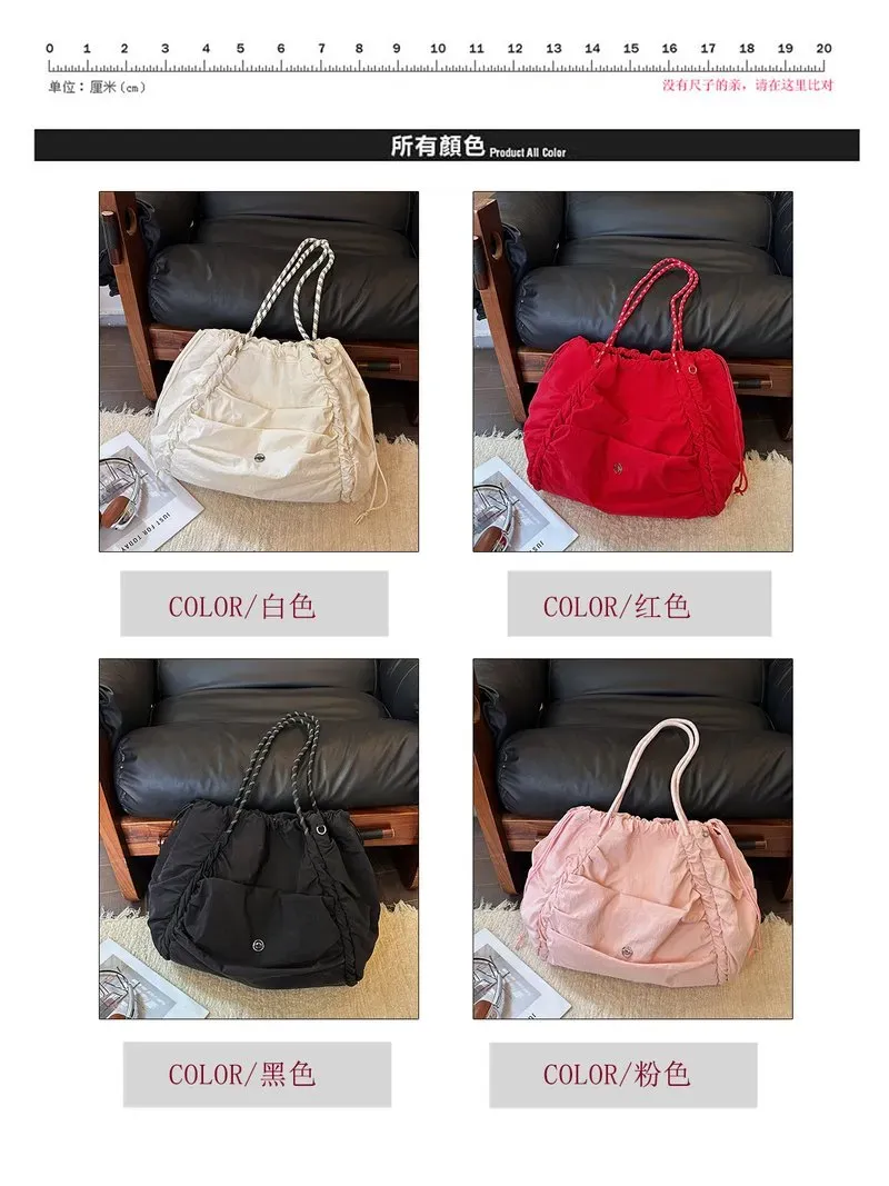 Tas Selempang Wanita Bahan Nylon Polos Warna Pink Bentuk Kotak Tali Panjang Stok Grosir