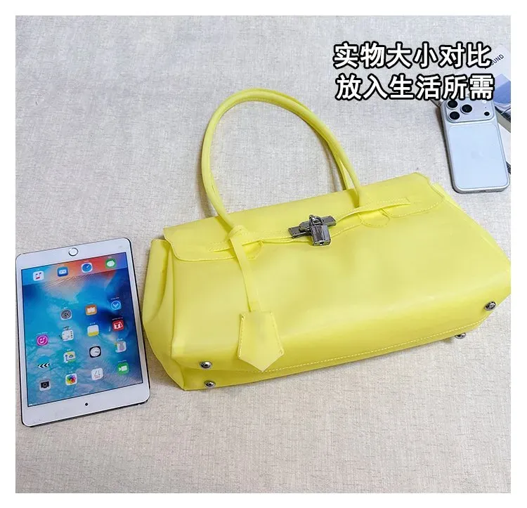 Tas Selempang Wanita Bahan PU Sintetis Polos Warna Kuning Bentuk Kotak Tali Pilihan Reseller